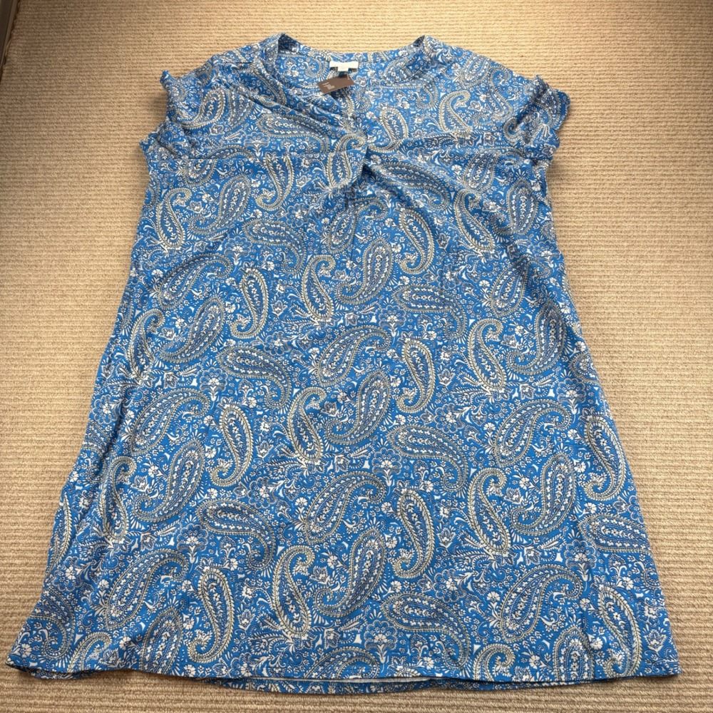 J. Jill Shift Dress Womens XL Blue Paisley Boho Mod Coastal Cotton Blend - Picture 11 of 13